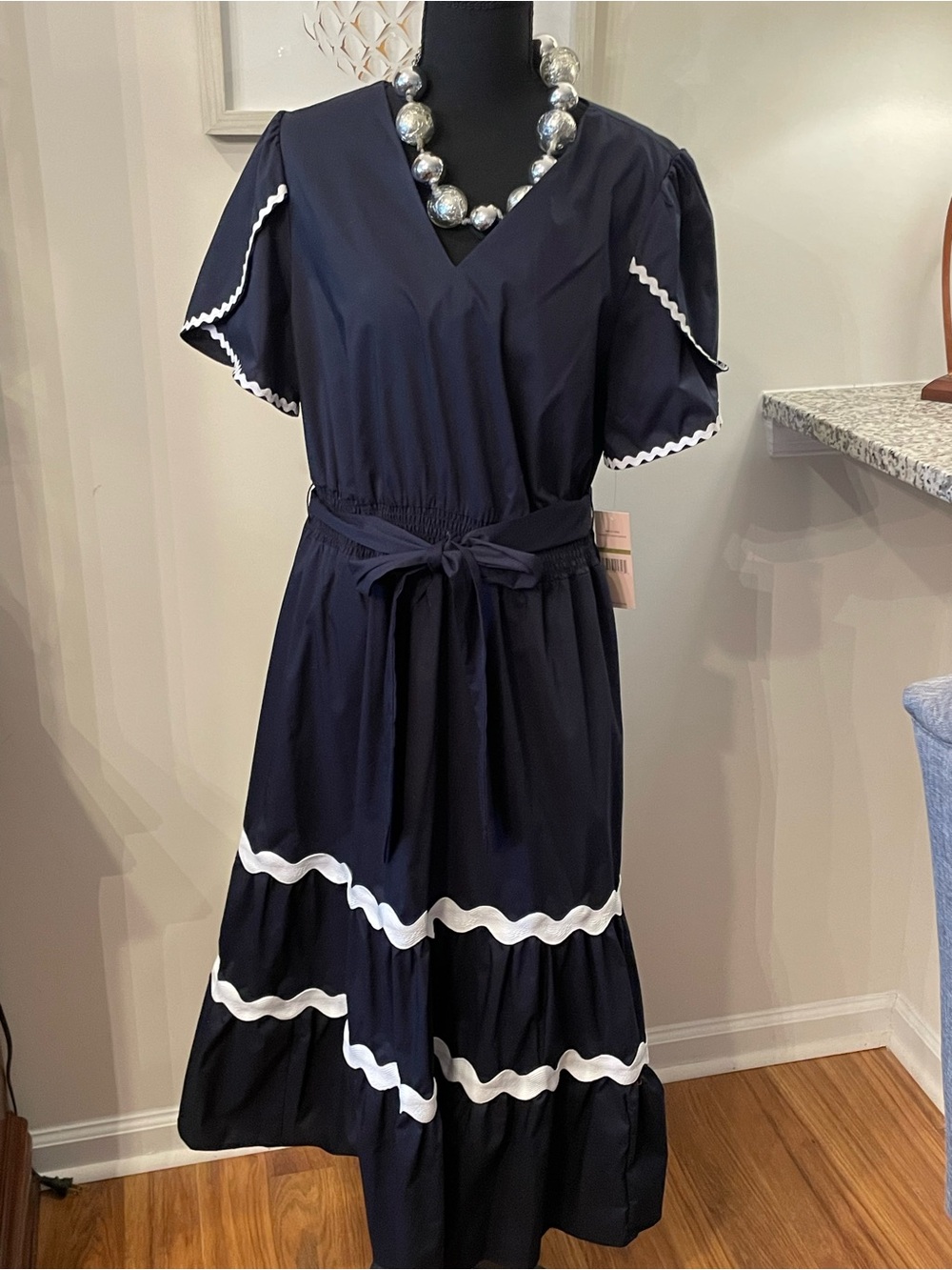 NWT Nanette Lepore Navy Dress with White Trim Size 14 - Retail $158.00